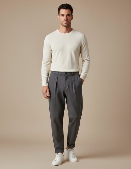 Pantalon Gris Laine Plissé Décontracté Homme