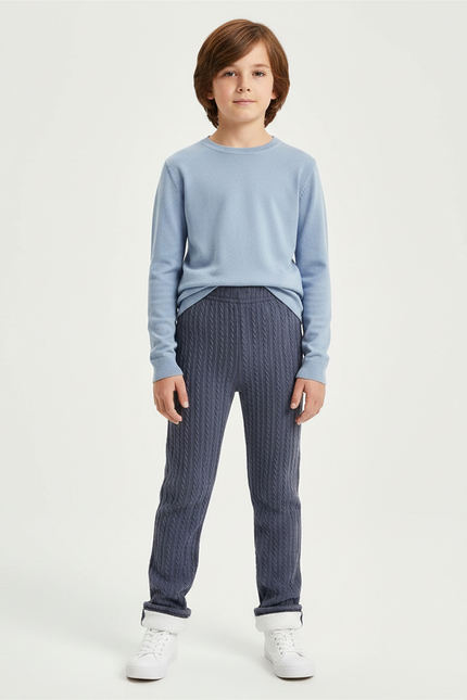 Pantalon Gris Câblé Tricoté Chaud Enfant Garçon - Maille