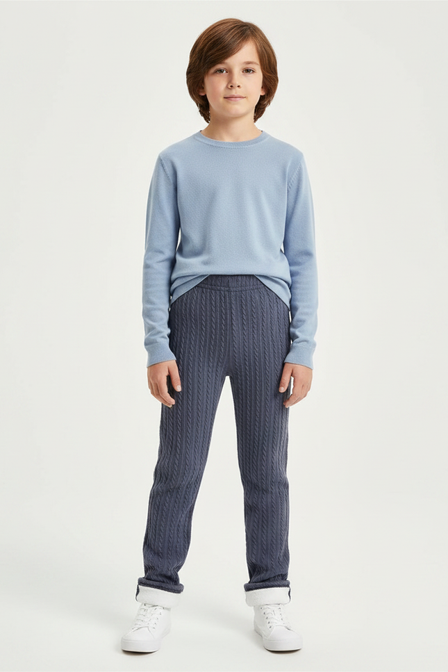 Pantalon Gris Câblé Tricoté Chaud Enfant Garçon - Maille