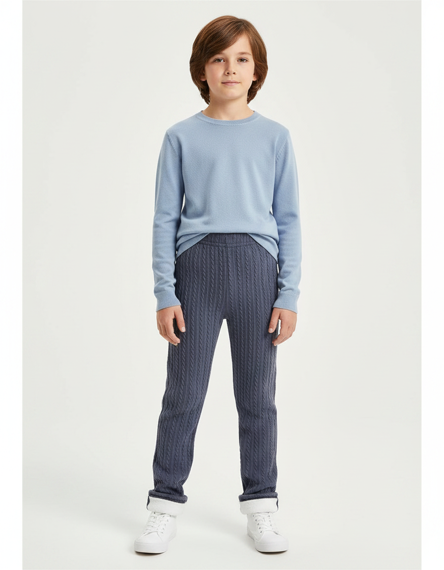 Pantalon Gris Câblé Tricoté Chaud Enfant Garçon - Maille