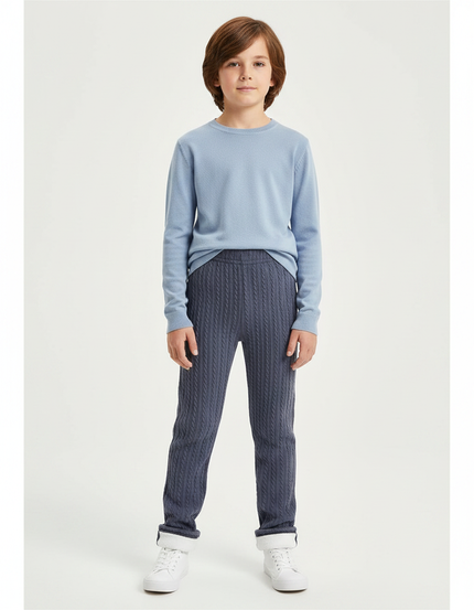 Pantalon Gris Câblé Tricoté Chaud Enfant Garçon - Maille