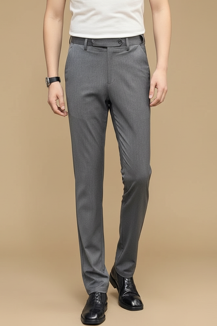 Pantalon Gris Classique Élégant Droit Homme Business - Gabardine