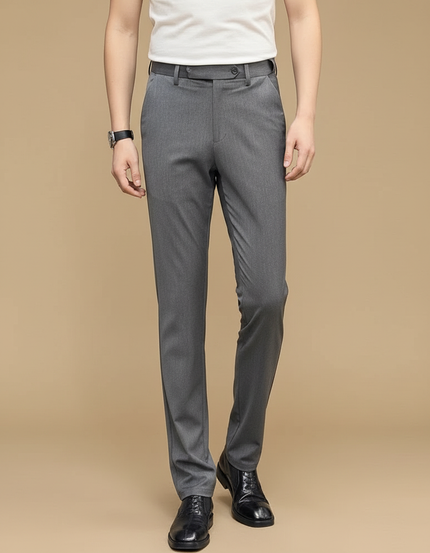 Pantalon Gris Classique Élégant Droit Homme Business - Gabardine