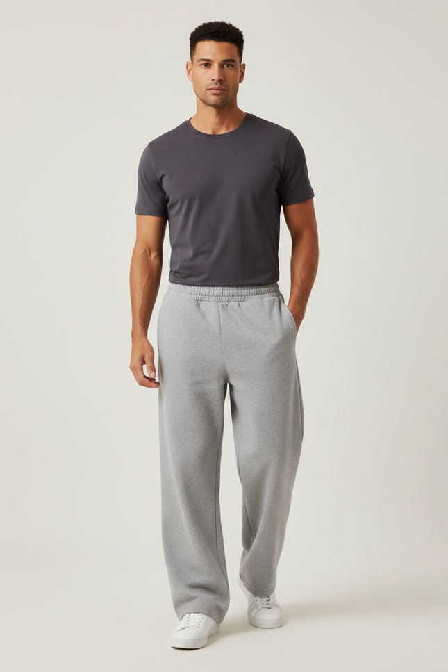 Pantalon Gris Ample Molletonné Confortable Décontracté