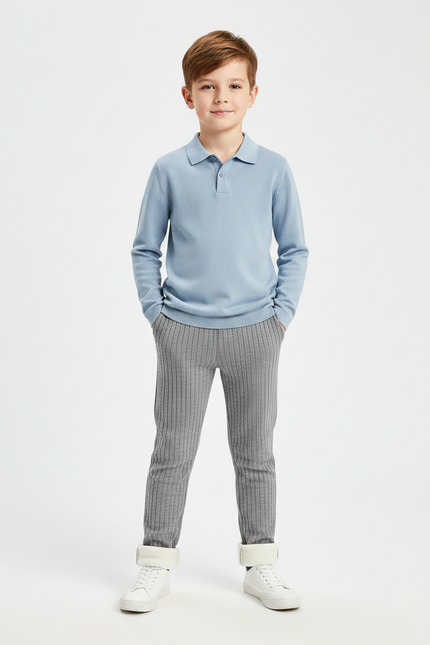 Pantalon Gris Côtelé Tricoté Chaud Enfant - Cordé