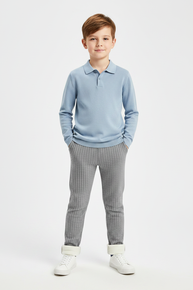 Pantalon Gris Côtelé Tricoté Chaud Enfant - Cordé