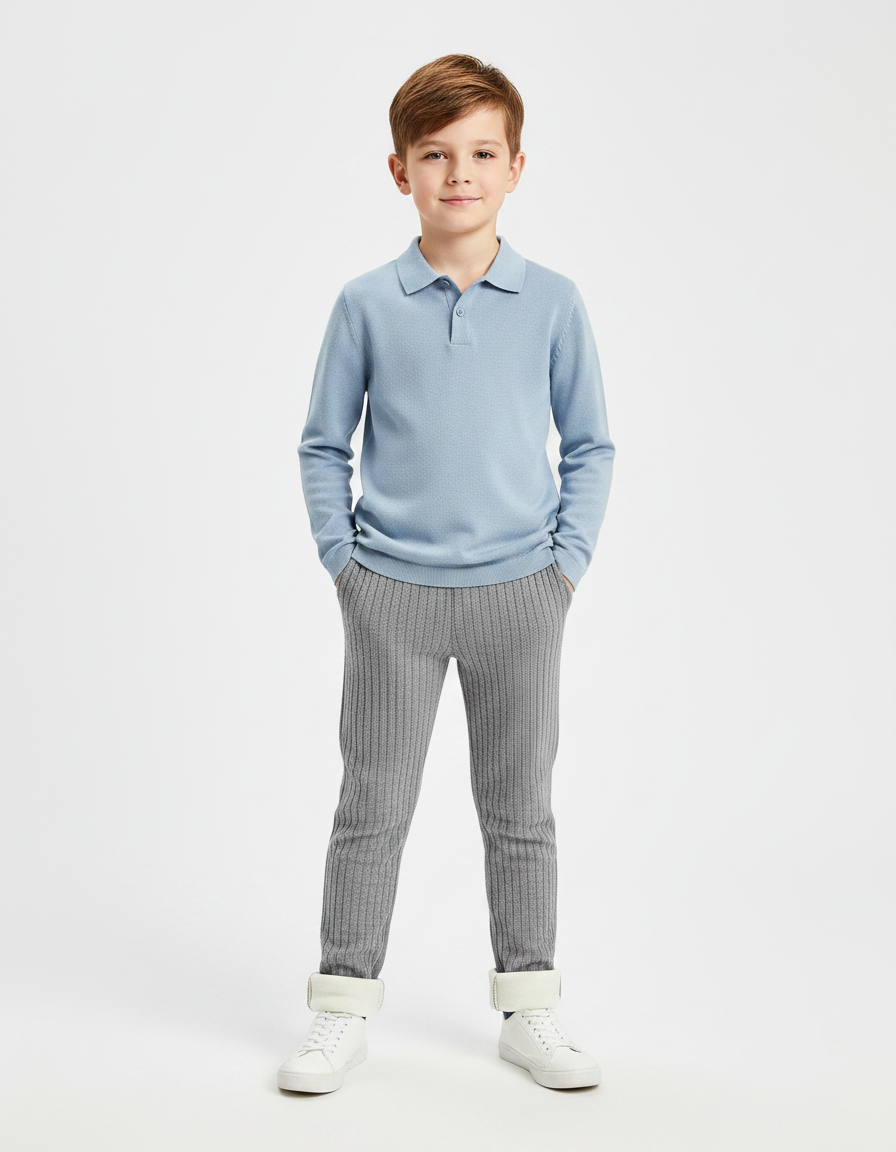 Pantalon Gris Côtelé Tricoté Chaud Enfant - Cordé