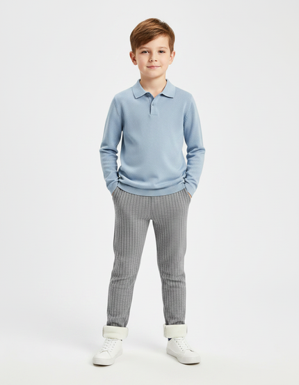 Pantalon Gris Côtelé Tricoté Chaud Enfant - Cordé