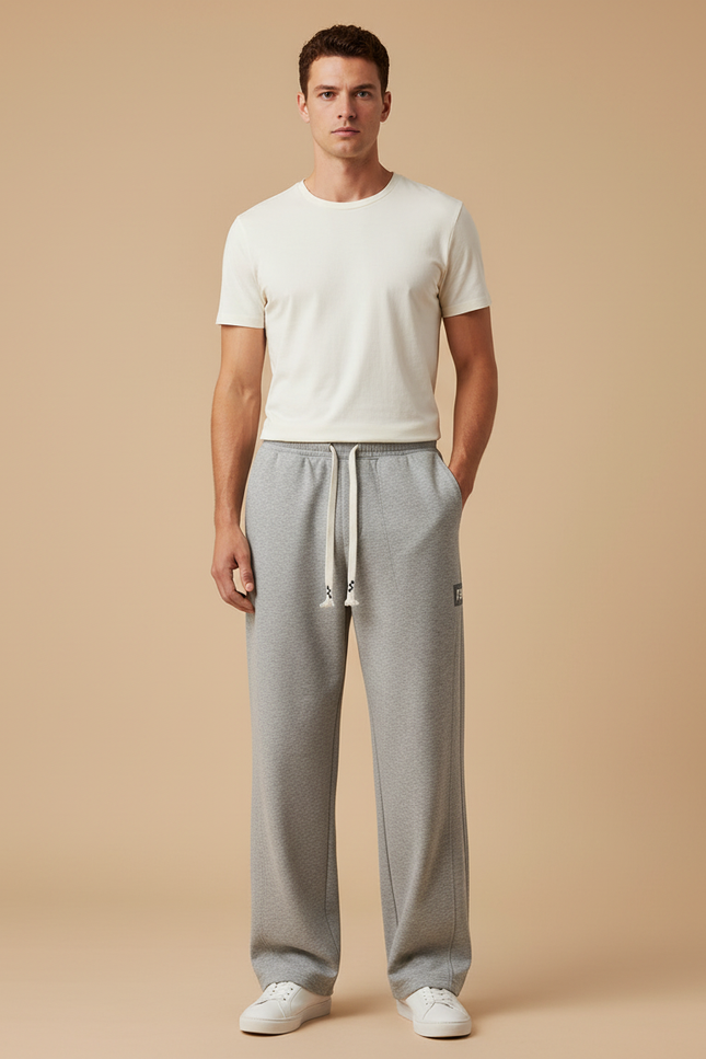 Pantalon Gris Ample Droit Molletonné Cordon Homme