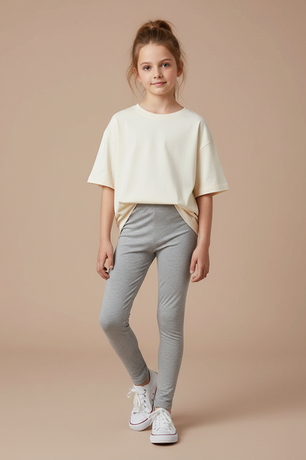 Pantalon Gris Legging Fille Extensible Confortable Sport - Maille