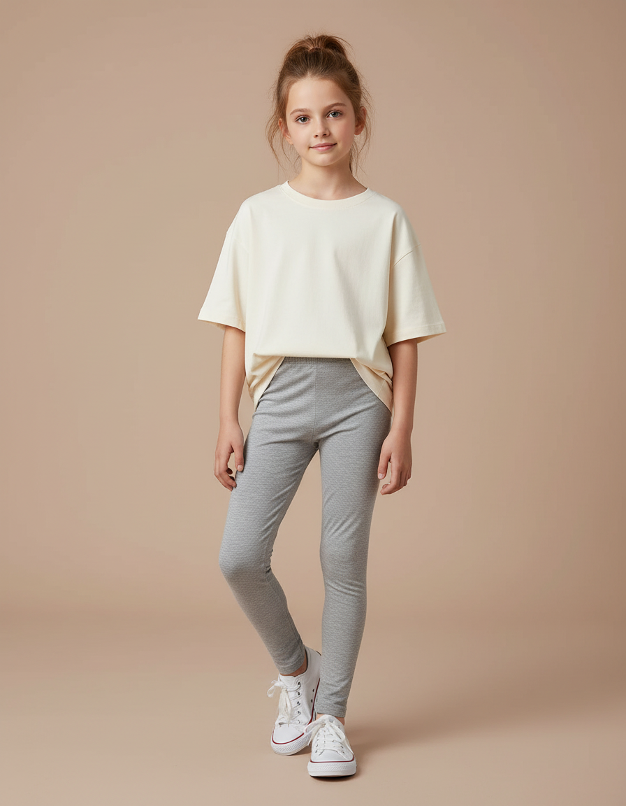 Pantalon Gris Legging Fille Extensible Confortable Sport - Maille