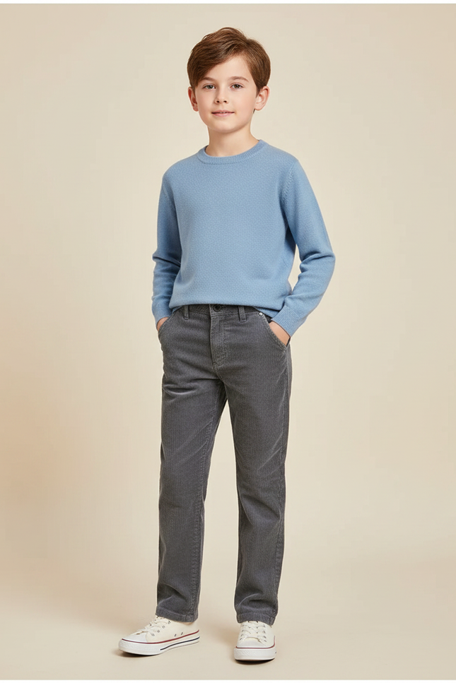 Pantalon Gris Côtelé Droit Décontracté Enfant - Cordé