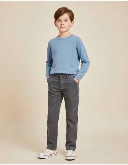 Pantalon Gris Côtelé Droit Décontracté Enfant - Cordé