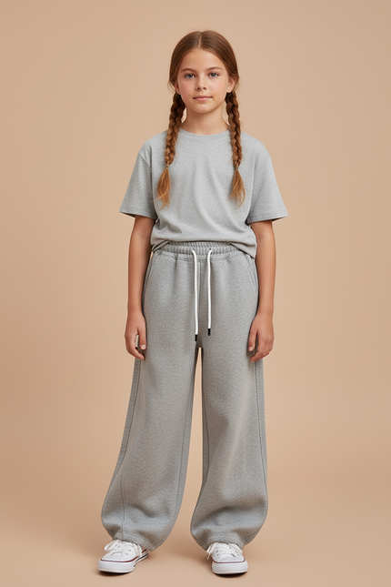 Pantalon Gris Large Coton Sport Décontracté Enfant - Molleton