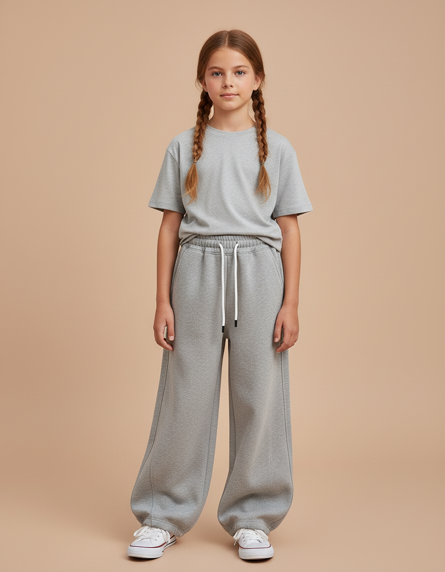Pantalon Gris Large Coton Sport Décontracté Enfant - Molleton