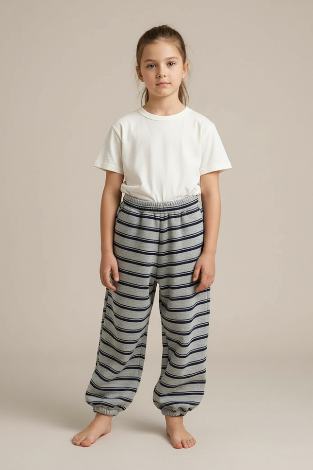 Pantalon Gris Rayé Loose Enfant Décontracté Coton - Molleton