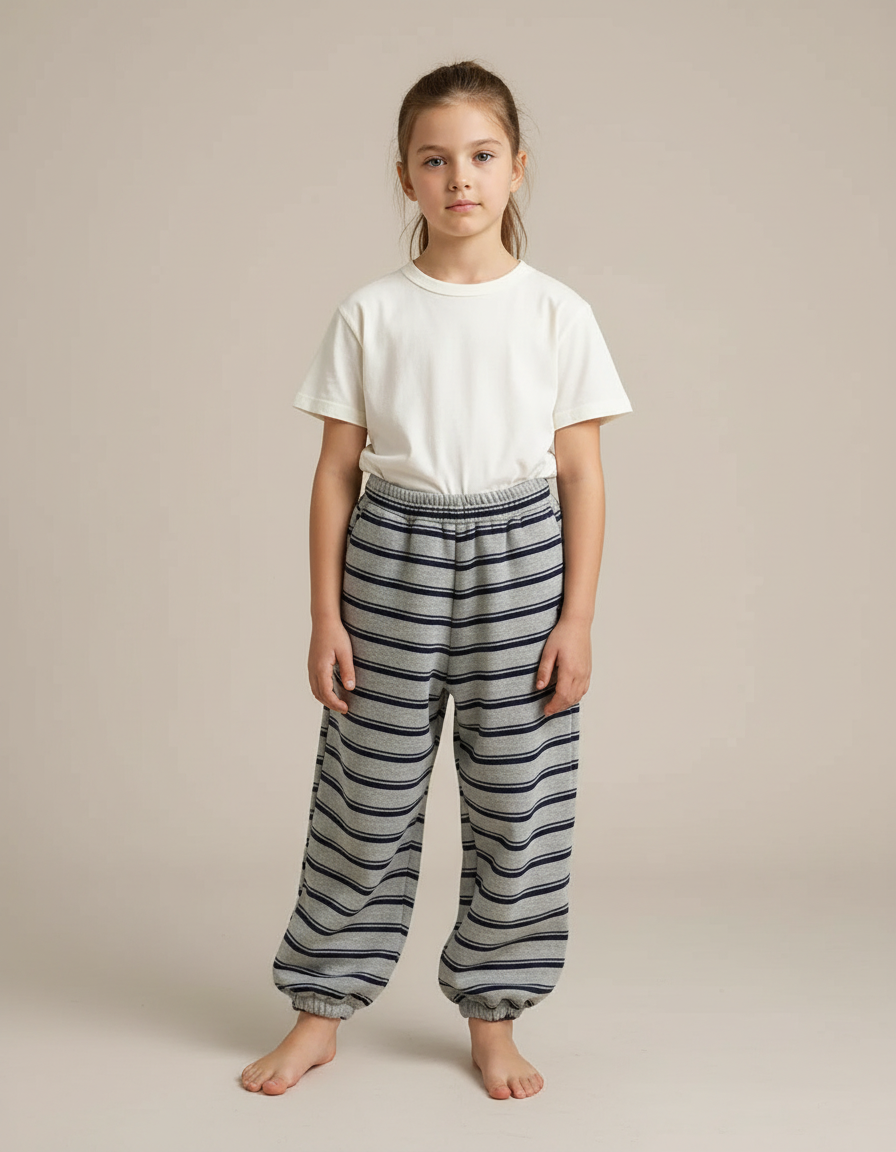Pantalon Gris Rayé Loose Enfant Décontracté Coton - Molleton