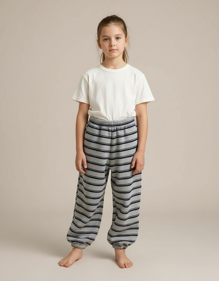 Pantalon Gris Rayé Loose Enfant Décontracté Coton - Molleton