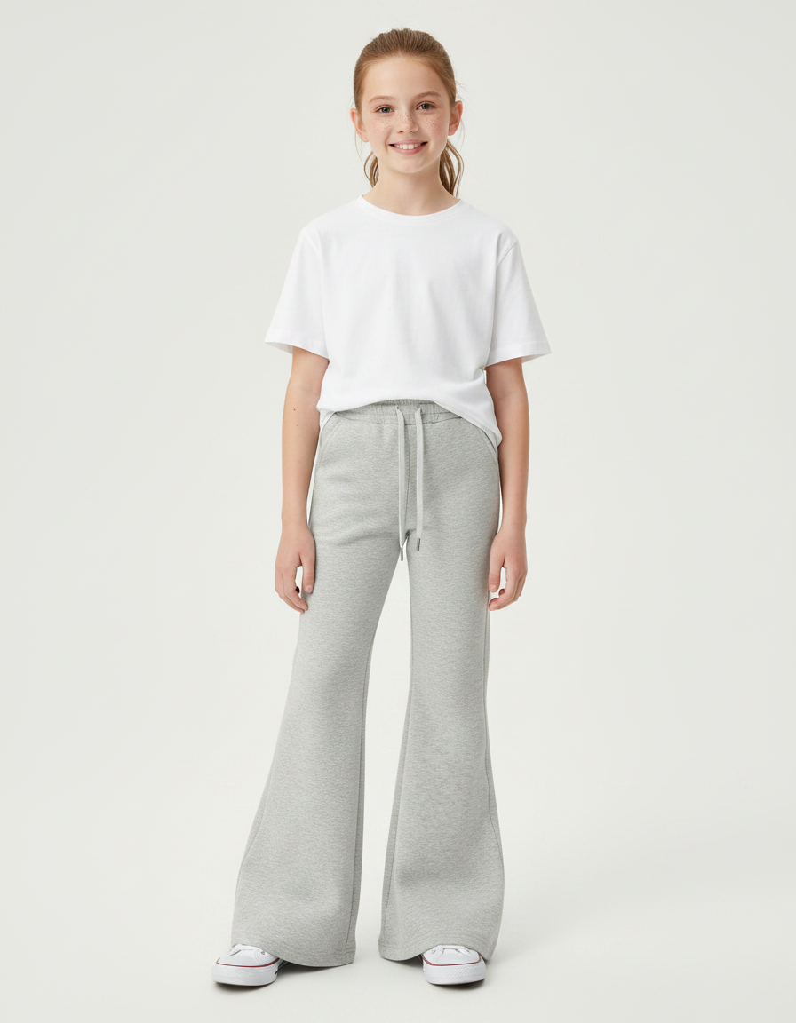 Pantalon Gris Évasé Molletonné Sport Enfant