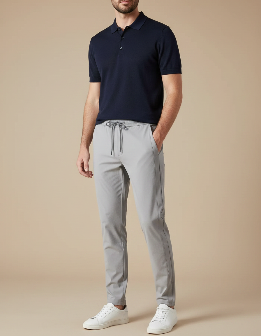 Pantalon Gris Homme Décontracté Cordon Élastique - Polyester