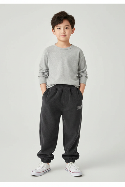 Pantalon Gris Côtelé Jogging Garçon Confortable Doux - Cordé