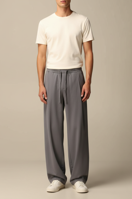 Pantalon Gris Large Fluide Décontracté Homme - Polyester