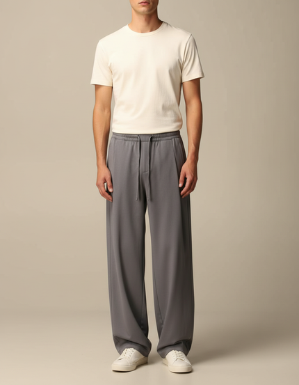 Pantalon Gris Large Fluide Décontracté Homme - Polyester