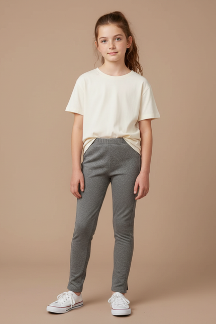 Pantalon Gris Slim Stretch Uni Coton Fille - Molleton