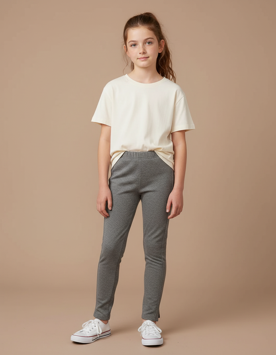 Pantalon Gris Slim Stretch Uni Coton Fille - Molleton