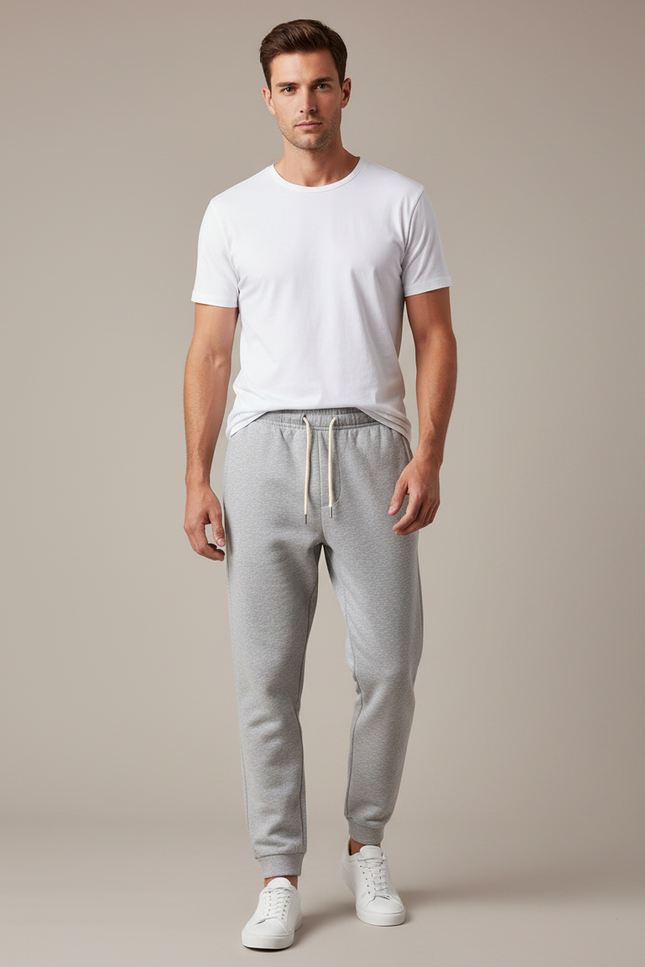 Pantalon Gris Homme Molletonné Droit Cordon Décontracté