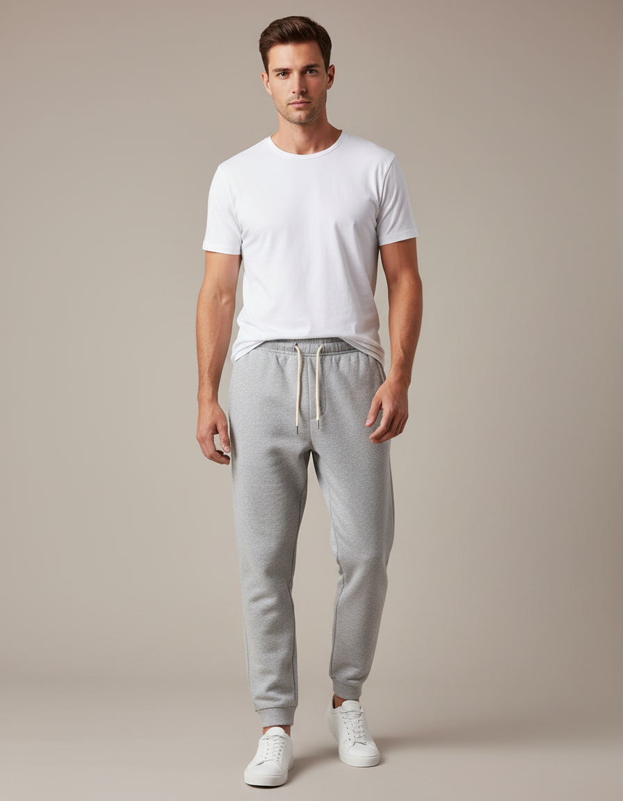 Pantalon Gris Homme Molletonné Droit Cordon Décontracté