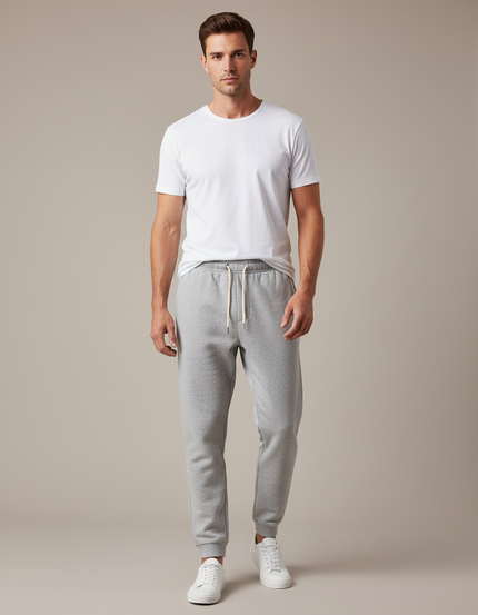 Pantalon Gris Homme Molletonné Droit Cordon Décontracté
