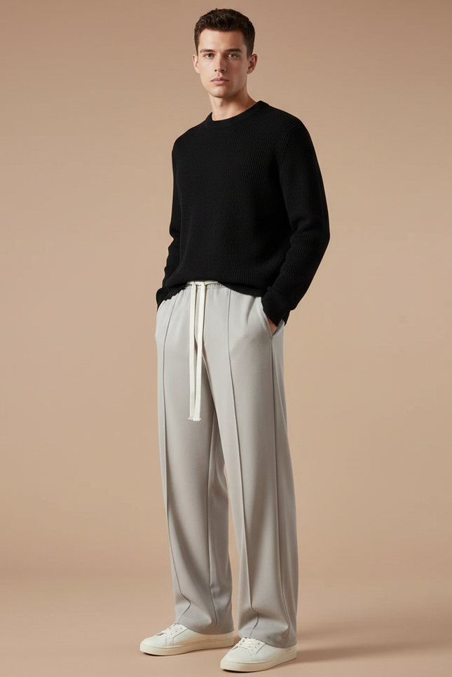 Pantalon Gris Droit Ample Décontracté Homme - Polyester