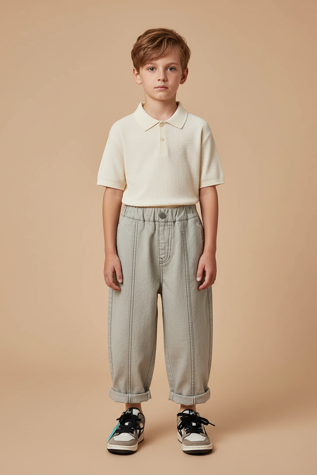 Pantalon Gris Ample Coton Décontracté Garçon - Jean