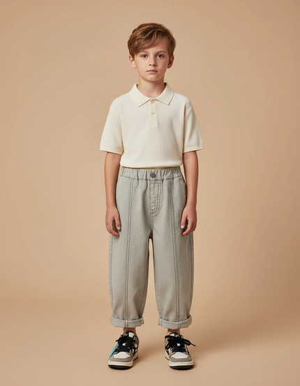Pantalon Gris Ample Coton Décontracté Garçon - Jean