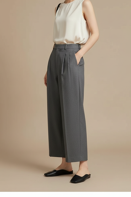 Pantalon 7/8 Femme Gris - Laine