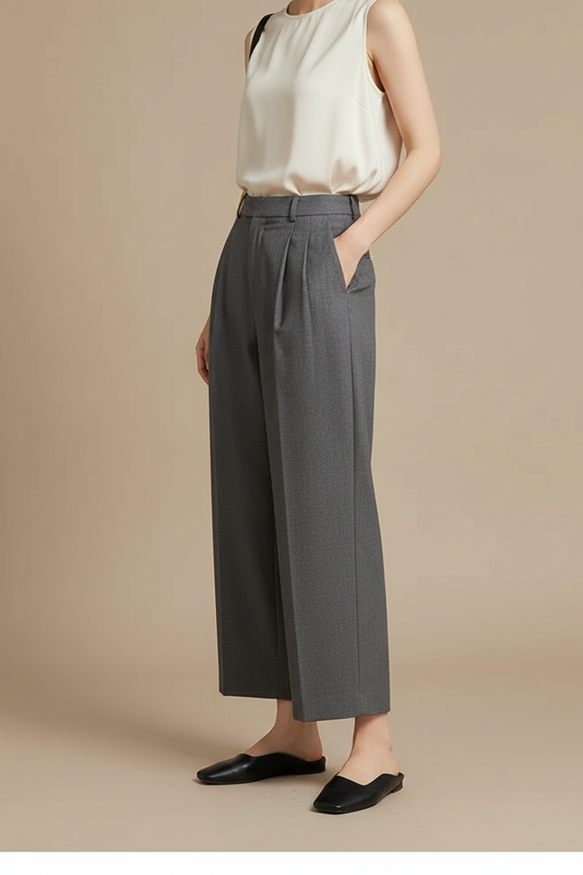 Pantalon 7/8 Femme Gris - Laine