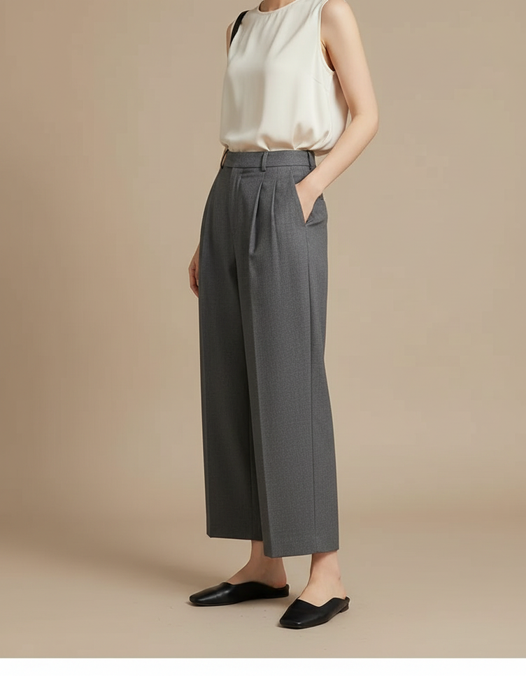 Pantalon 7/8 Femme Gris - Laine
