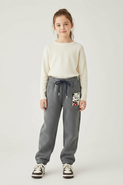 Pantalon Gris Molletonné Imprimé Mickey Enfant Cordon