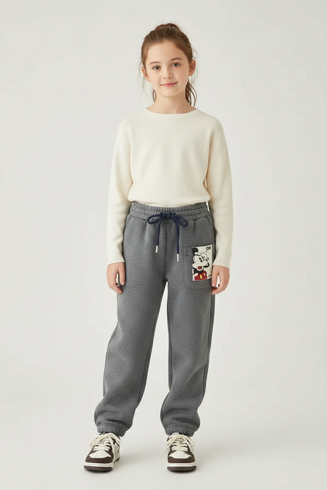 Pantalon Gris Molletonné Imprimé Mickey Enfant Cordon