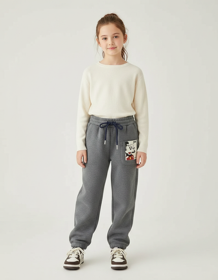 Pantalon Gris Molletonné Imprimé Mickey Enfant Cordon