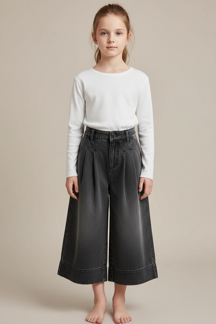 Pantalon Gris Denim Large Plissé Fille - Jean
