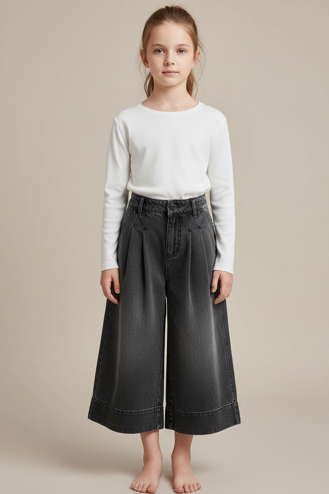 Pantalon Gris Denim Large Plissé Fille - Jean