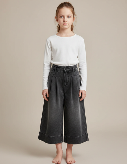 Pantalon Gris Denim Large Plissé Fille - Jean