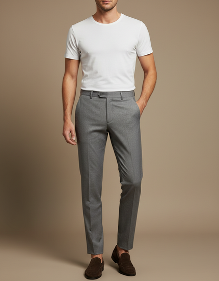 Pantalon Gris Homme Slim Élégant Business Droit - Gabardine