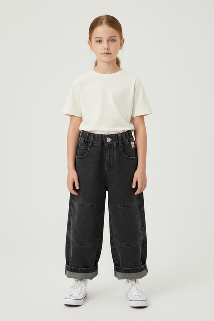 Pantalon Gris Denim Large Casual Enfant - Jean