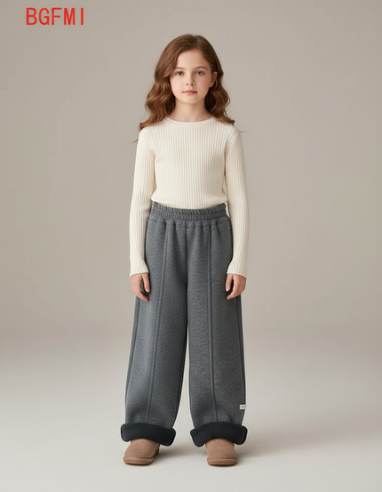 Pantalon Gris Ample Molletonné Doublé Chaud Fille