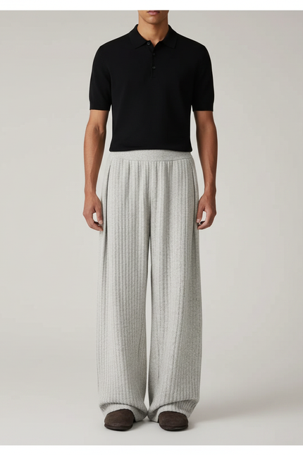 Pantalon Gris Large Plissé Décontracté Confortable Homme - Maille