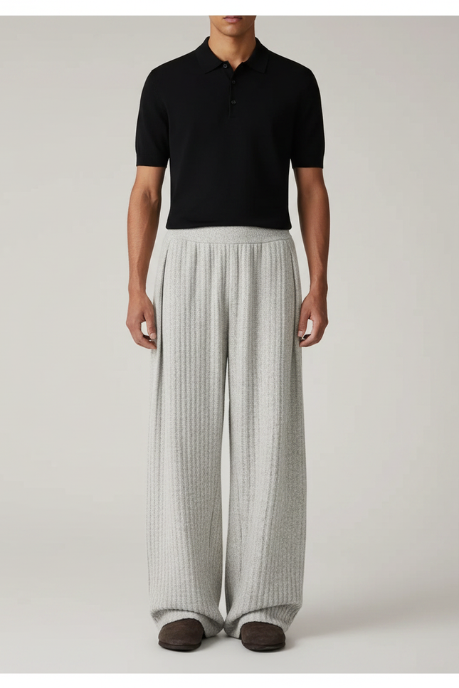 Pantalon Gris Large Plissé Décontracté Confortable Homme - Maille