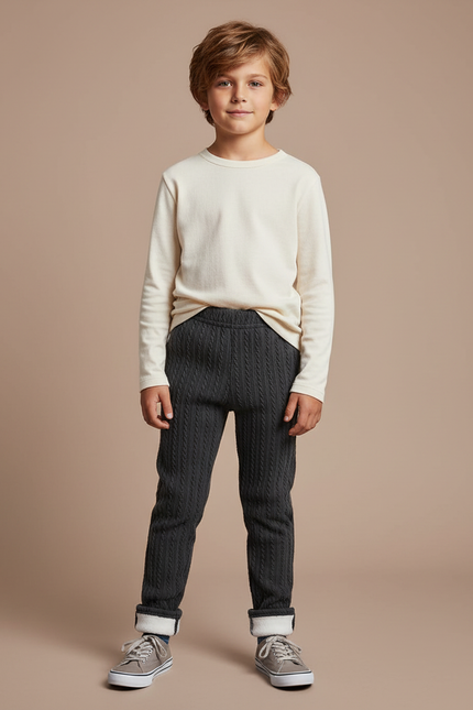 Pantalon Gris Tressé Chaud Enfant Garçon - Maille